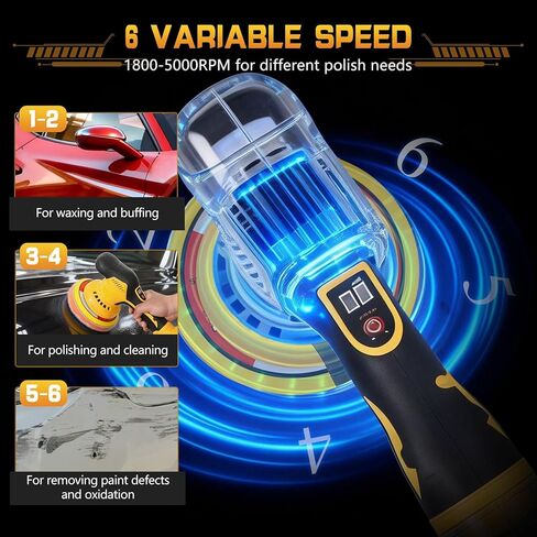مجموعة أدوات تلميع عازلة لاسلكية احترافية، متوافقة مع بطارية ديوالت 20 فولت، 2800-5800 دورة في الدقيقة، 8 سرعات للتحكم، أداة تلميع مدارية مزدوجة عالية الطاقة، آلة إزالة الشعر بالشمع مع صندوق أدوات in Kuwait