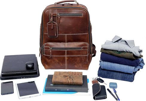 Retro Buffalo Leather Rucksack 17 Inch Laptop Backpack Travel knapsack College Book Hiking Bag, Birthday Business Travel Gift For Him in Saudi Arabia