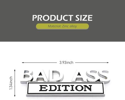 Car Bad Ass Edition Emblem, 3D Car Badge Decal, Auto Fender Bumper Hood Trunk Door Decal, Auto Exterior Essentials Accessories, for Vehicle Motorcycle SUV Truck (Sliver-Black) in Saudi Arabia