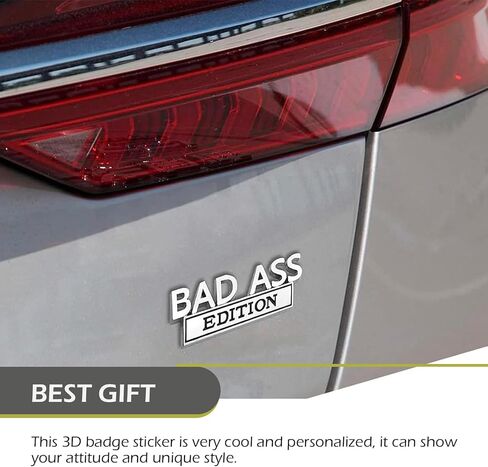 Car Bad Ass Edition Emblem, 3D Car Badge Decal, Auto Fender Bumper Hood Trunk Door Decal, Auto Exterior Essentials Accessories, for Vehicle Motorcycle SUV Truck (Sliver-Black) in Saudi Arabia
