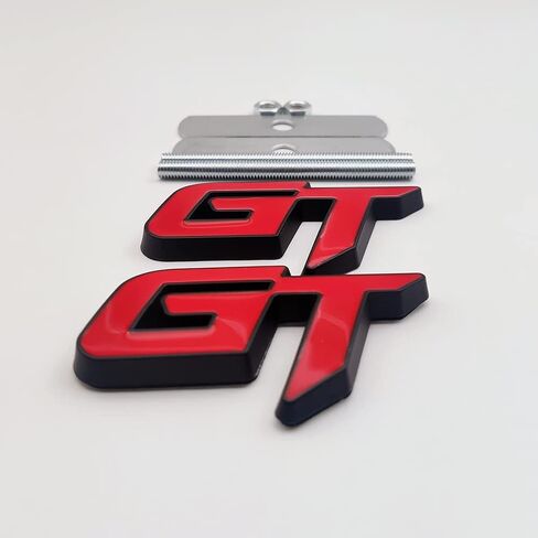 3D Metal GT Logo Car Front Grille Emblem + Grand Tourer Trunk Lid Badge Racing Sport Sticker Turbo Decal Replacement for Universal Vehicle, Car, SUV, Truck (Black Red) in Saudi Arabia