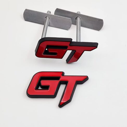 3D Metal GT Logo Car Front Grille Emblem + Grand Tourer Trunk Lid Badge Racing Sport Sticker Turbo Decal Replacement for Universal Vehicle, Car, SUV, Truck (Black Red) in Saudi Arabia
