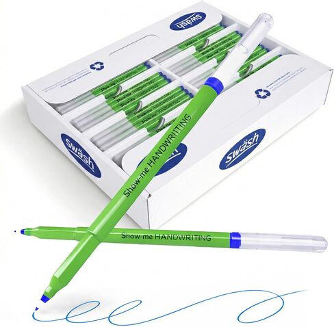 Swash THW12BK Komfigrip Handwriting Pens, Triangular Grip Handwriting Pen For Added Control, Premium Manuscript, Washable Ink Hand Writing Pens, Vibrant & Durable Fibre Tip - Black 12PK in Saudi Arabia
