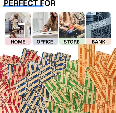 100pcs Assorted Packed Flat Stripped Coin Wrappers, Coin Rolls Wrapper for Quarters, Dimes, Nickels, Pennies in Saudi Arabia