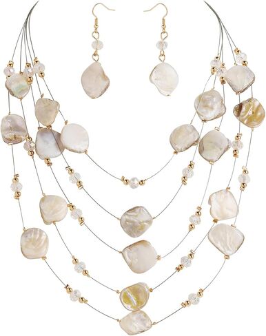 Coiris Natural Seashell Choker Necklaces Earrings Jewelry Set for Women Starfish Shell Freshwater Pearl Collar Necklaces for Women Irregular Mother of Pearl Jewelry Set in Kuwait