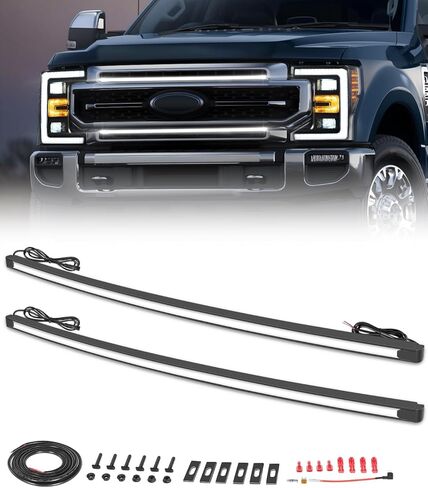 OFFROADTOWN LED Grille Lights Compatible with 2017-2022 Ford Super Duty F-250 XLT Lariat Platinum 2PCS 37 Inch Curved DRL LED Grille Accent Light Bar Kit Front Warning Light in Saudi Arabia