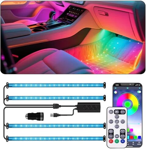 Acrylic Interior Car LED Strip Light with APP Remote Control,57in 2 in 1 USB RGB Dreamcolor Neon Flexible Strip Fiber Optic LED Ambient Lighting Kits,RGB Music Lights Sync for Inside car Decorations in Kuwait