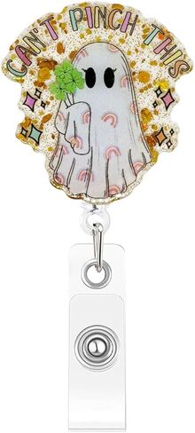 Easter Badge Reels Flower Ghost Rabbit Badge Reels Retractable Acrylic Glitter Retractable Badge Holder with 360 Rotating Clip Ghost Badge Clip Easter Holiday ID Badge Holder for Nurse Doctor Gift in Saudi Arabia