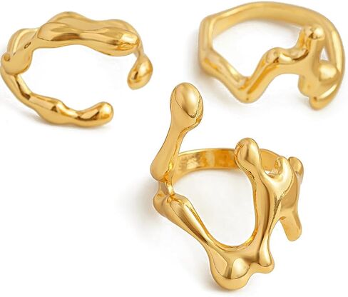 Gold Silver Liquid Stackable Rings Set Chunky Waterdrop Stacking Knuckle Finger Rings Lava Punk Hip Hop Statement Open Rings Jewelry for Women in Kuwait