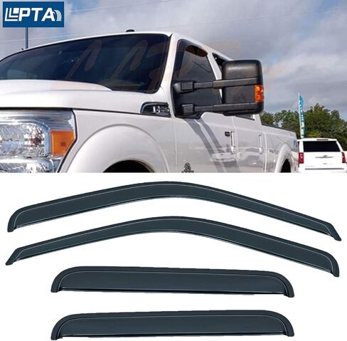 Set of 4 Compatible with 99-16 F250/F350/F450/F550 Super Duty Supercrew/Crew Cab With 4 Full Size Doors Front+Rear Smoke Sun/Rain Guard Wind Deflector Outside Mount Tape-On Acrylic Window Visors in Kuwait