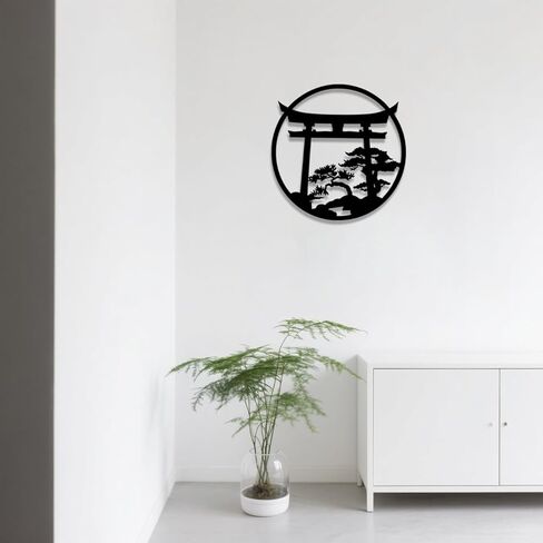 Japanese Wall Art Metal Asian Art Japanese Decor Nature Art Cherry Blossom Tree Torii Gate Religious Wall Decor Shinto Landscape Decoration Home Decor Aesthetics - Black, 18.5x18.2 inch in Saudi Arabia