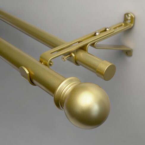 Gold Double Curtain Rods for Windows 16-88 inch, Decorative Curtain Rod Set, Adjustable Heavy Duty Drapery Rod for Bedroom, Livingroom in Kuwait