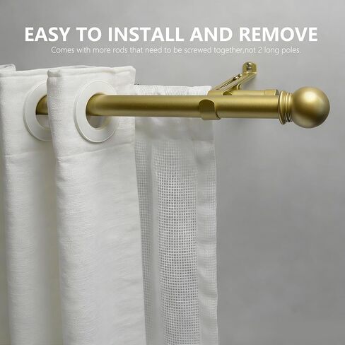 Gold Double Curtain Rods for Windows 16-88 inch, Decorative Curtain Rod Set, Adjustable Heavy Duty Drapery Rod for Bedroom, Livingroom in Kuwait