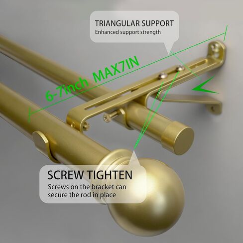 Gold Double Curtain Rods for Windows 16-88 inch, Decorative Curtain Rod Set, Adjustable Heavy Duty Drapery Rod for Bedroom, Livingroom in Kuwait