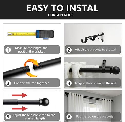 Gold Double Curtain Rods for Windows 16-88 inch, Decorative Curtain Rod Set, Adjustable Heavy Duty Drapery Rod for Bedroom, Livingroom in Kuwait