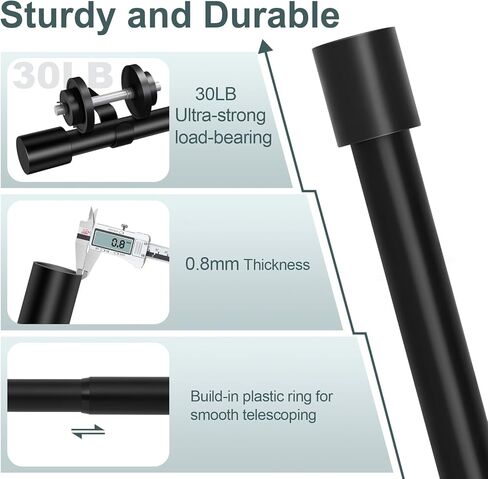 Black Curtain Rods for Windows 48 to 84 Inch(4-7ft),1 Inch Diameter Heavy Duty Curtain Rods,Modern Adjustable Curtain Rod,Cylindrical End Cap Drapery Rods,Window Curtains Rod 36-88",Matte Black in Kuwait