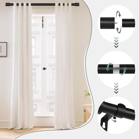 Black Curtain Rods for Windows 48 to 84 Inch(4-7ft),1 Inch Diameter Heavy Duty Curtain Rods,Modern Adjustable Curtain Rod,Cylindrical End Cap Drapery Rods,Window Curtains Rod 36-88",Matte Black in Kuwait