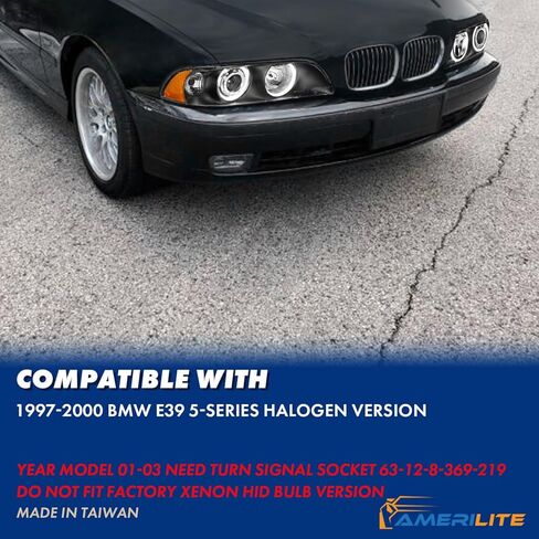 AmeriLite Projector Replacement Halogen Headlights Dual LED Halo Set For 97-00 BMW 5 Series E39 Sedan - Passenger and Driver Side in Saudi Arabia