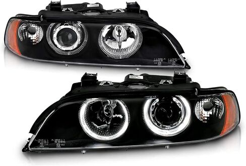 AmeriLite Projector Replacement Halogen Headlights Dual LED Halo Set For 97-00 BMW 5 Series E39 Sedan - Passenger and Driver Side in Saudi Arabia