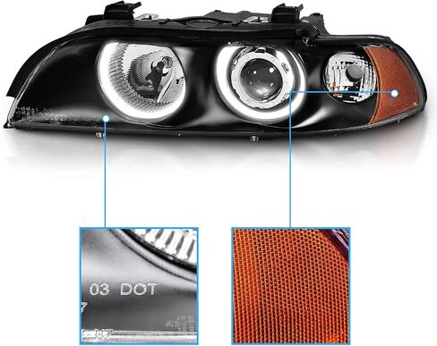 AmeriLite Projector Replacement Halogen Headlights Dual LED Halo Set For 97-00 BMW 5 Series E39 Sedan - Passenger and Driver Side in Saudi Arabia