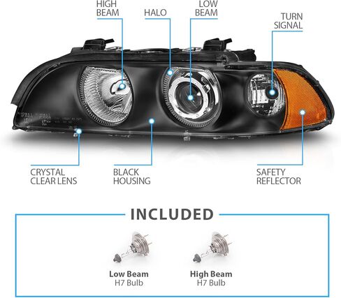 AmeriLite Projector Replacement Halogen Headlights Dual LED Halo Set For 97-00 BMW 5 Series E39 Sedan - Passenger and Driver Side in Saudi Arabia