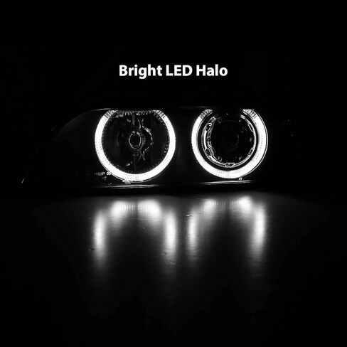 AmeriLite Projector Replacement Halogen Headlights Dual LED Halo Set For 97-00 BMW 5 Series E39 Sedan - Passenger and Driver Side in Saudi Arabia