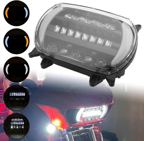 كشاف أمامي للدراجة النارية من الألومنيوم LED مع ضوء إشارة الانعطاف DRL مناسب لـ 2015-2025 Harley Touring Road Glide، أسود in Kuwait