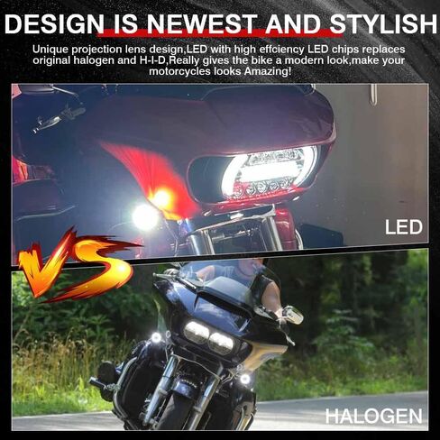 كشاف أمامي للدراجة النارية من الألومنيوم LED مع ضوء إشارة الانعطاف DRL مناسب لـ 2015-2025 Harley Touring Road Glide، أسود in Kuwait