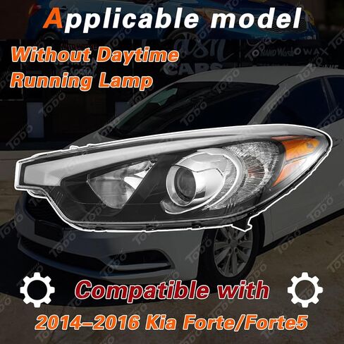 مصباح أمامي TODO مع مصابيح متوافقة مع 2014 2015 2016 Kia Forte Forte5، السائق/الجانب الأيسر، لا يناسب موديلات LED DRL in Kuwait