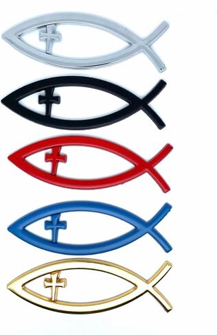 1Pc Cross Jesus Fish Stickers Metal Christian Car Decals Christian Fish Car Emblem Bumper Stickers for Cars Truck Window Laptop Fridge Motorcycle Badge (Black) in Saudi Arabia
