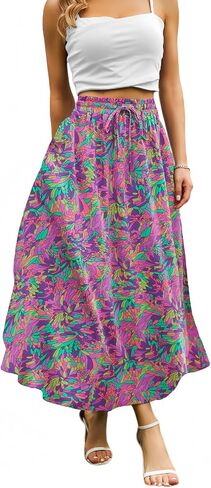Maxi Skirts for Womens with Pockets Long Skirt 2024 Blue Floral in Saudi Arabia