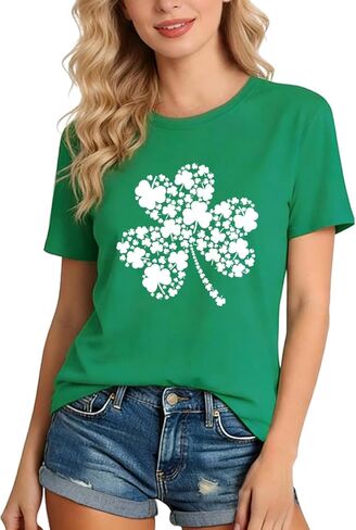 【قميص بـ 6 مقاسات + أقراط】 قميص يوم القديس باتريك للنساء ملابس عيد القديس باتريك للنساء إكسسوارات أقراط شامروك in Kuwait