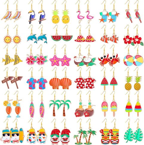 36 Pair Summer Earrings for Women Tropical Earrings Hawaiian Earrings for Palm Tree Drop Earrings Studs for Luau Party(Novel) in Saudi Arabia