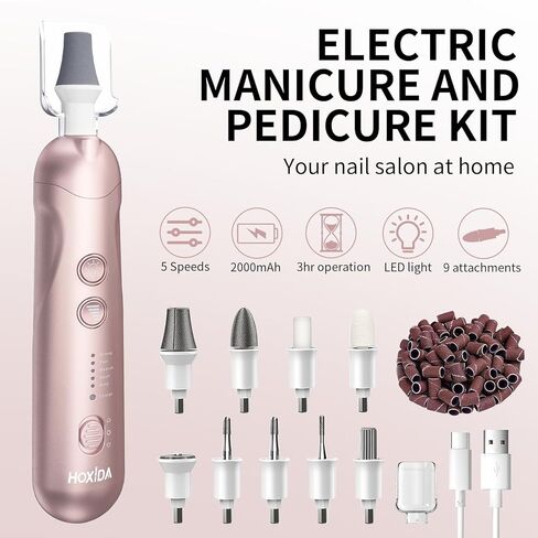 Manicure Pedicure Kit with Case, Professional Nail Grinder for Senior Thick Toenail, Cordless Electric Nail File, 5 Speeds Pedicure Tools for feet Callus Remover, Nail Drill for Women Hand Feet Care in Saudi Arabia