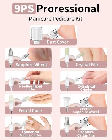 Manicure Pedicure Kit with Case, Professional Nail Grinder for Senior Thick Toenail, Cordless Electric Nail File, 5 Speeds Pedicure Tools for feet Callus Remover, Nail Drill for Women Hand Feet Care in Saudi Arabia