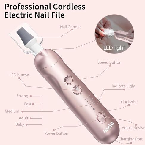 Manicure Pedicure Kit with Case, Professional Nail Grinder for Senior Thick Toenail, Cordless Electric Nail File, 5 Speeds Pedicure Tools for feet Callus Remover, Nail Drill for Women Hand Feet Care in Saudi Arabia