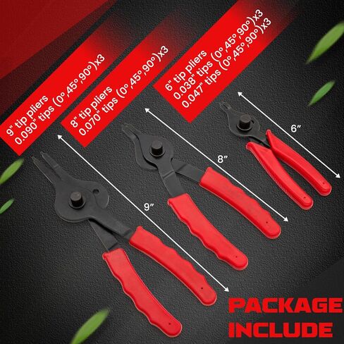 Snap Ring Pliers Set, .038in - .09in for Automobiles Lawnmowers and Farm Equipment Retaining Snap Ring and Circlip Removal Tools Straight & Bent Retaining Ring Pliers w/Hook & Pick in Kuwait