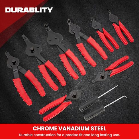 Snap Ring Pliers Set, .038in - .09in for Automobiles Lawnmowers and Farm Equipment Retaining Snap Ring and Circlip Removal Tools Straight & Bent Retaining Ring Pliers w/Hook & Pick in Kuwait