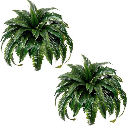 Artificial Boston Fern Bush- 2 Packs Large Artificial Ferns for Outdoors & Indoors, 45Inch Large Faux Ferns with 88 Fronds, Suitable for Office & Living Room Decor, Garden Porch Decor in Saudi Arabia
