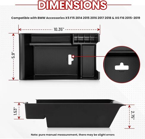 Center Console Organizer Armrest Storage Tray Compatible with BMW Accessories X5 F15 2014 2015 2016 2017 2018 & X6 F16 2015-2019 Interior Armrest Insert Tray in Kuwait