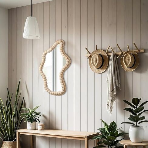 بوهو جدار ديكور مرآة 14 "× 9" مرآة الحائط غير النظامية مزرعة صغيرة ريفي ديكور حبة خشبية معلقة المرايا لغرفة النوم غرفة المعيشة مدخل الغرور فوق الحوض ديكور المنزل الحديث in Kuwait