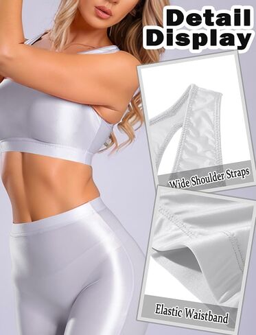 FEOYA Women's Oil Shiny Racerback Crop Tank Top and Knee Length Biker Shorts Set for Disco Party Club in Saudi Arabia