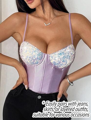 FEOYA Womens Sequin Boned Metallic Shiny Bodysuit Tank Tops for Night Club Going Out Lingerie in Saudi Arabia