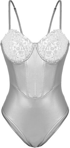 FEOYA Womens Sequin Boned Metallic Shiny Bodysuit Tank Tops for Night Club Going Out Lingerie in Saudi Arabia