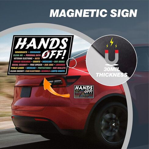 Hands Off Protest Car Magnet - 6" x 4" Pro-Equality Anti-Hate Resist Racism Anti-Fascism Social Justice Advocacy Decor – Rally-Ready Activist Vehicle Magnet in Saudi Arabia