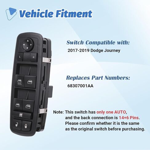 Power Master Window Switch 14+6 Pins Front Left Driver Side Compatible with 2017-2019 Dodge Journey Replacement OEM 68307001AA 1 Auto Button Blue Light in Saudi Arabia