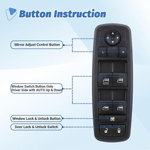 Power Master Window Switch 14+6 Pins Front Left Driver Side Compatible with 2017-2019 Dodge Journey Replacement OEM 68307001AA 1 Auto Button Blue Light in Saudi Arabia