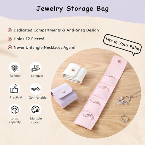 حقيبة مجوهرات صغيرة للسفر مكونة من 3 قطع، حقيبة تنظيم مجوهرات السفر، حقيبة سفر مجوهرات مخملية ناعمة محمولة للأقراط والخواتم والقلائد والأساور، مضادة للخدش وقابلة للطي للسفر والاستخدام اليومي in Kuwait
