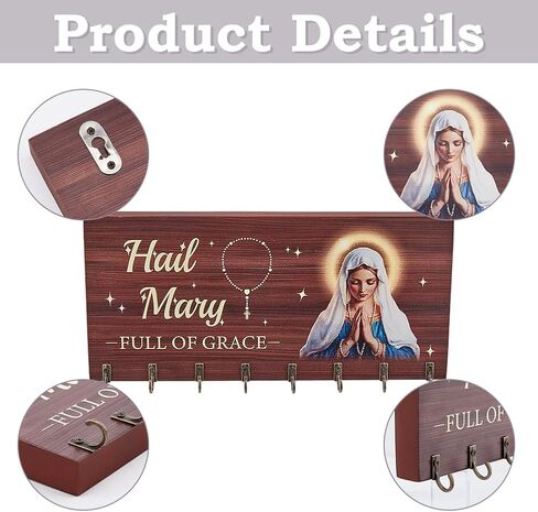 DICOSMETIC Wooden Rosary Holder Wall Mounted with 8 Hangers Wall Mounted Necklace Organizer Large Catholic Rosary Holder for Necklace, Bracelet Prayer Storage, 14x30x2.4cm in Saudi Arabia