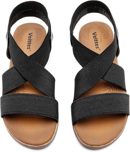 Veittes Women's Flat Slide Sandals - Fashionable Elastic Ankle Strap Comfortable Flat Summer Sandals. in Kuwait